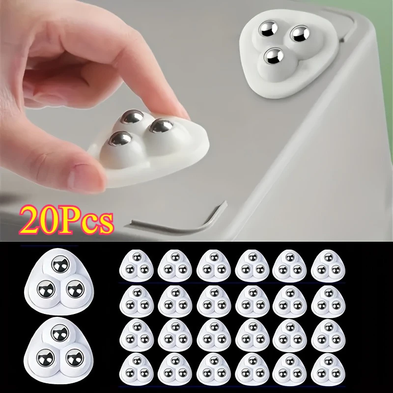 20Pcs Furniture Roller Wheels 360 Rotation,Stainless Steel Bearing ,Silent Wear Resistant Self Adhesive,for Cabinet Storage Box