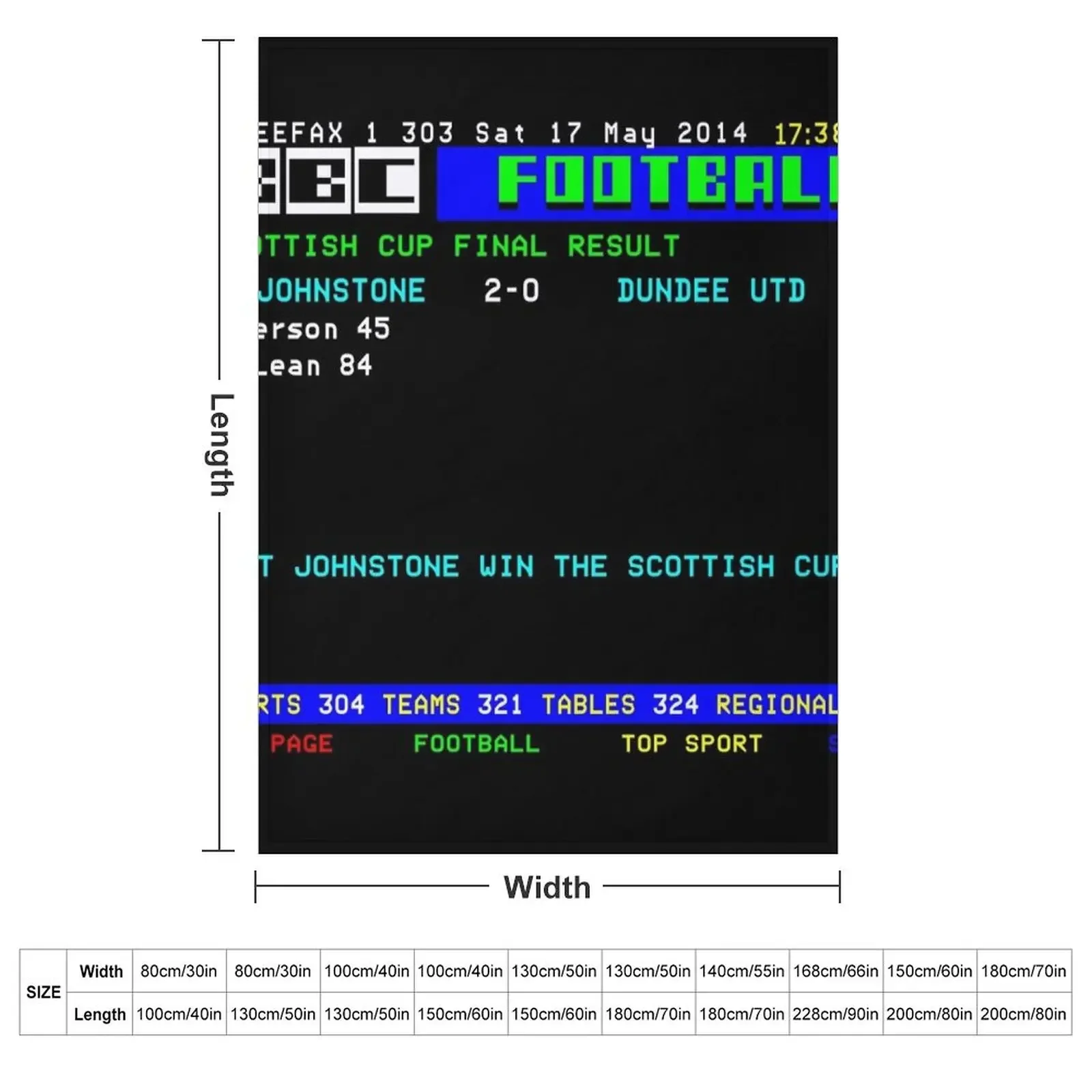 St Johnstone 2014 Scottish Cup CEEFAX Throw Blanket Picnic Winter beds Luxury manga Blankets