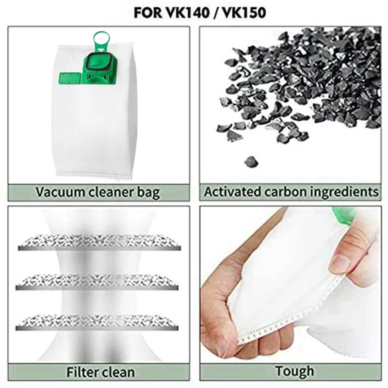 A44T 10PCS Replacement Disposable Dust Bag Kit For Vorwerk VK140/ VK150/FP140/FP150 Upright Vacuum Cleaner Accessories Kit
