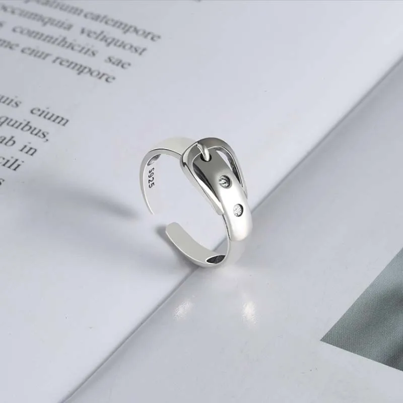 Women's 925 Sterling Silver Sanding Face Adjustable Ring