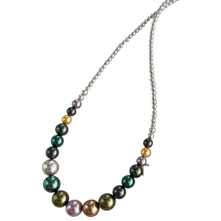 

CHARMING 16"5-10MM SOUTH SEA WHITE MULTICOLOR PEARL NECKLACE SILVER