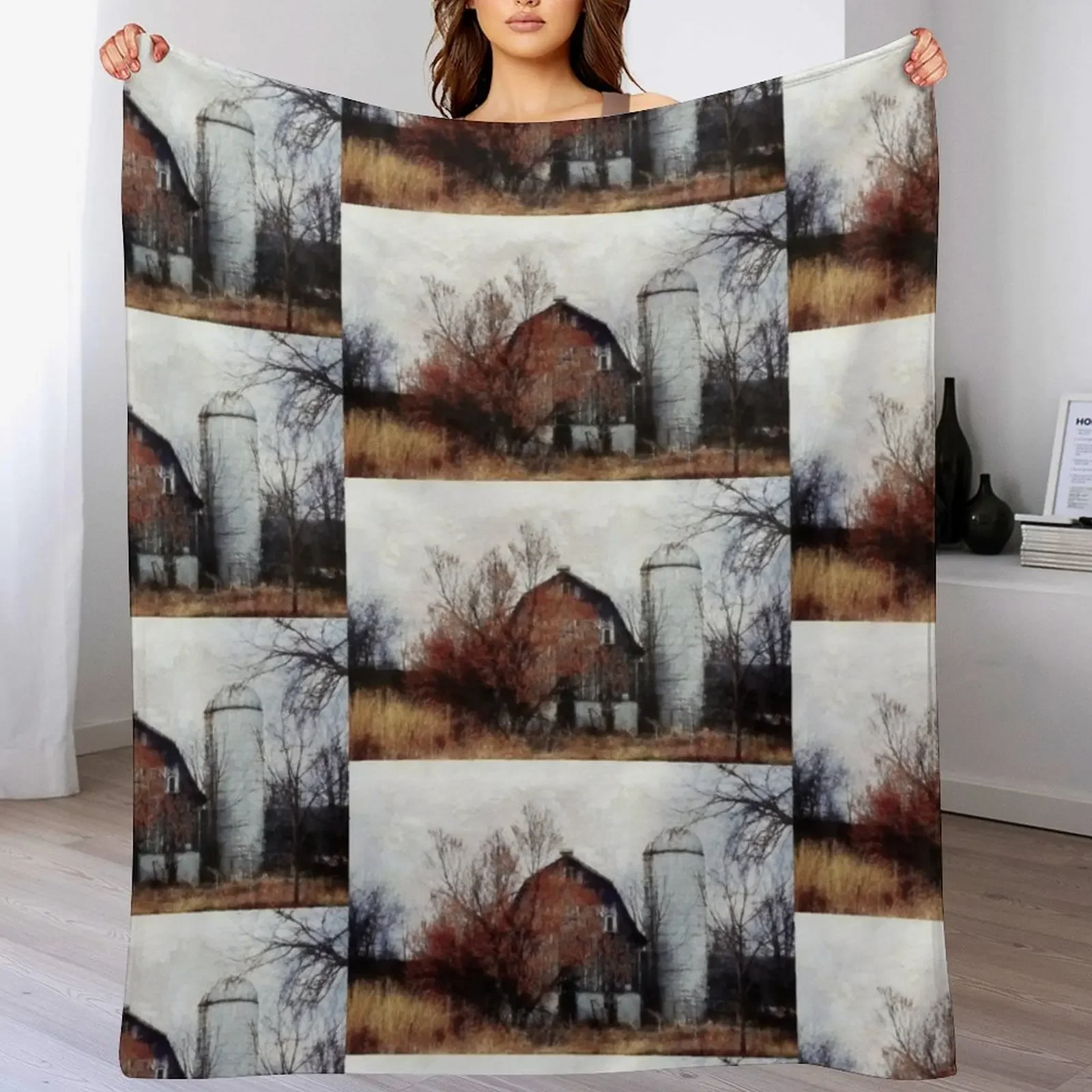 

Autumn's last days - old barn and silo Throw Blanket Sofas halloween Luxury Designer Flannel Fabric Blankets