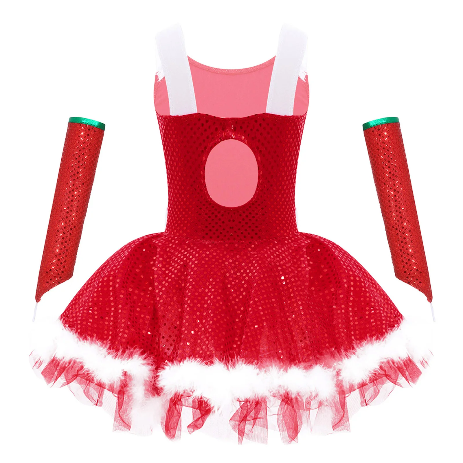 الفتيات عيد الميلاد قزم ثلج زي عطلة السنة الجديدة حفلة لامعة الترتر الباليه الرقص الشكل التزلج فستان ثياب بأكمام #2