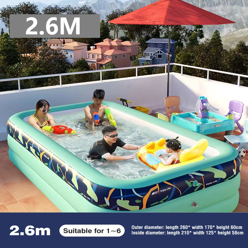 

2.6*1.7m Inflatable Swimming Pool Square Swimming Pool Children Inflatable Pool Bathing Tub Kid Home Outdoor Large Swimming Pool