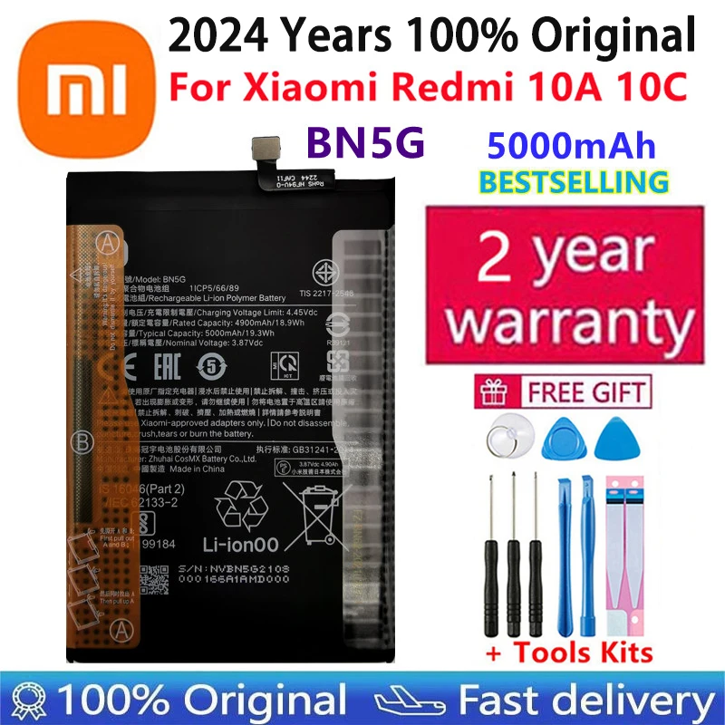 2024 Years 100% Original New High Quality BN5G Battery For Xiaomi Redmi 10C Redmi 10A 5000mAh Batteries Bateria Fast Shipping