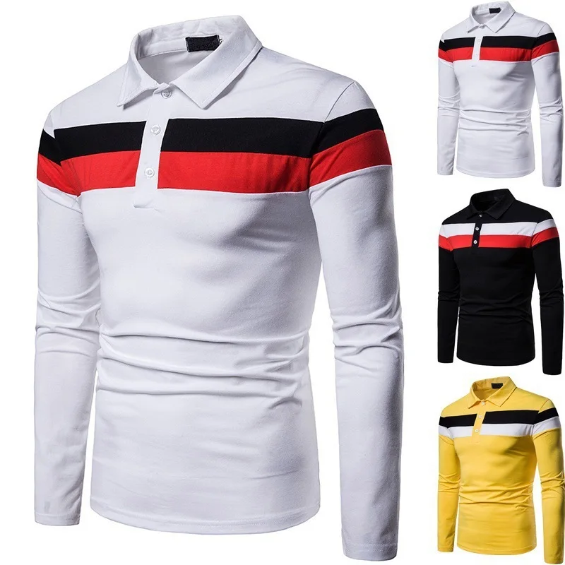 

Spring Men's POLO Shirt Lapel Business T-shirt Button Contrast Color Pullover Top Fashion Simple Office POLO