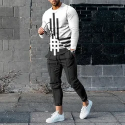 Men's Long Sleeve T-shirts and Pants Two Piece Black White Classical  3D Printed Men's Sets Casual Suit nike tech fleece