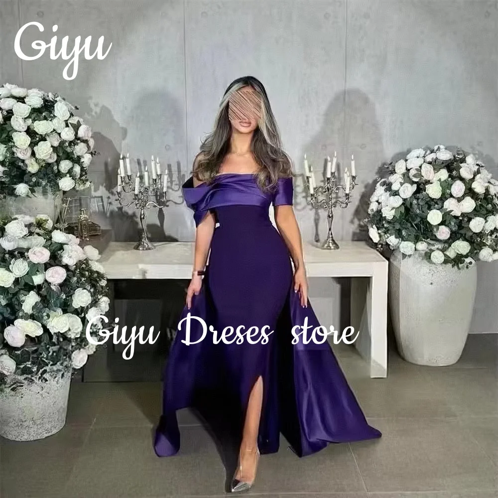 

Giyu Elegant Off Shoulder Purple Mermaid Saudi Arabia Women Evening Dress Satin Special Occasion Dresses Customized Prom Gown