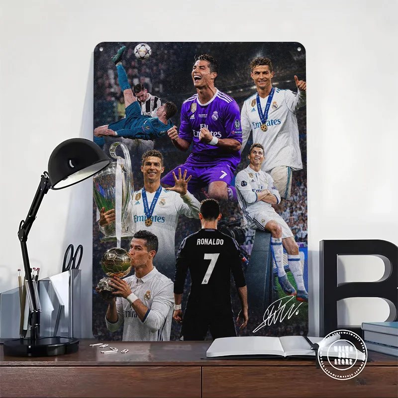 Cristiano Ronaldo Montage Personalized 3D Textured Metal Poster Wall Art Tinplate Sign for Wand Deko Decor Living Room Home Tin