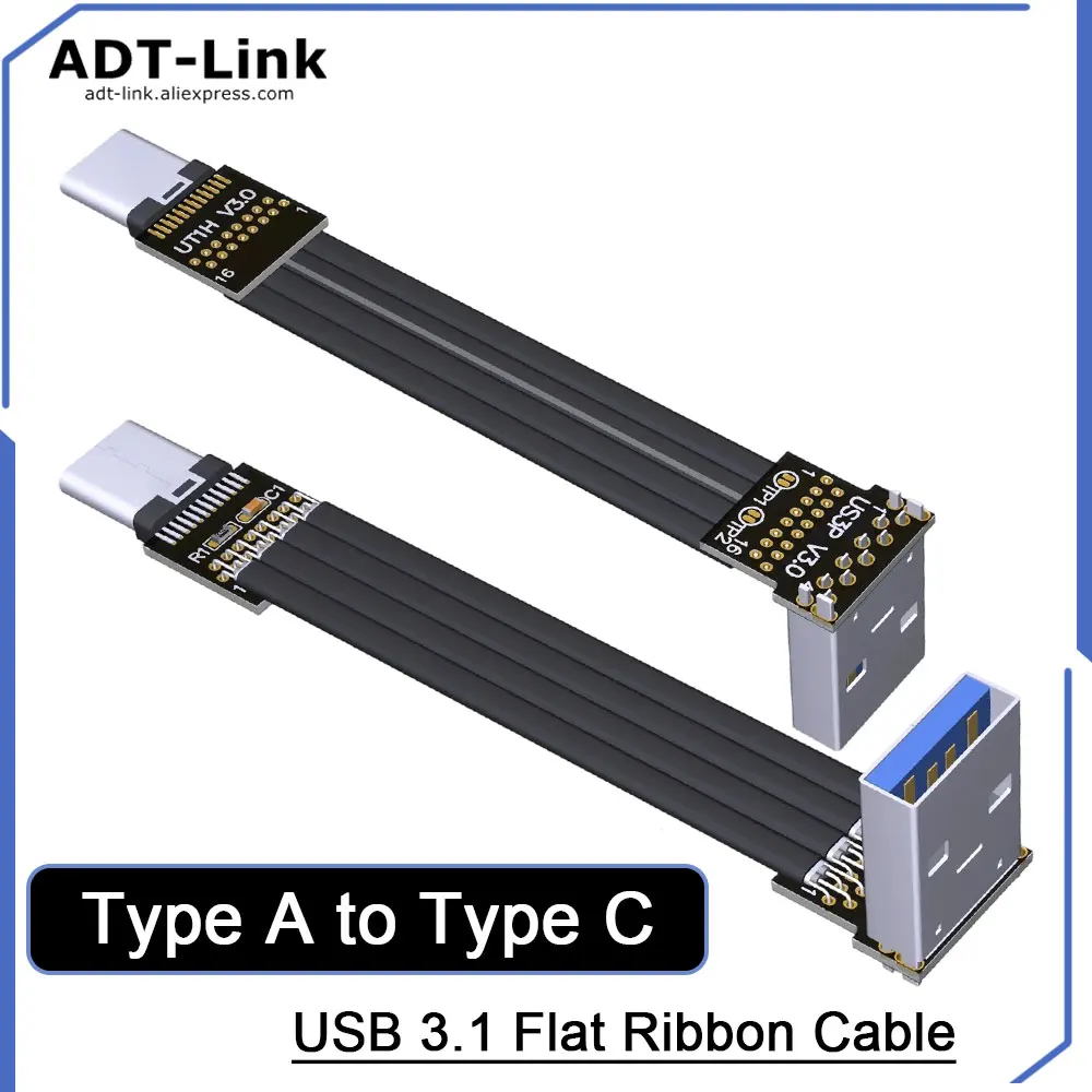 

ADT-Link USB 3.1 Gen2 Плоский ленточный кабель 10 Гбит/с Удлинительный кабель USB-A — USB Type C 3A Шнур передачи данных USB-C для жесткого диска SSD