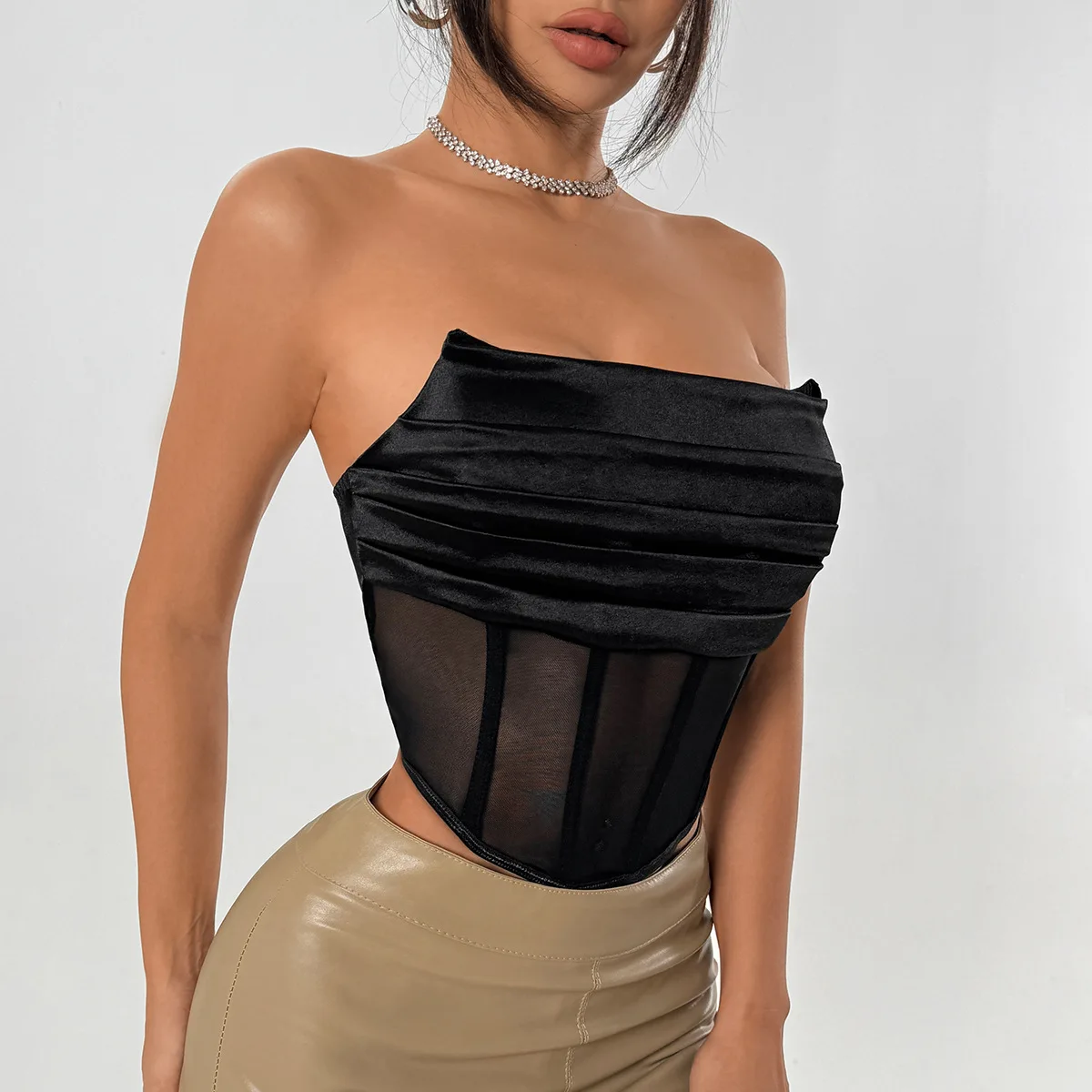 Corpiño de malla transparente para mujer, Tops de tubo ajustados con espalda abierta, corsé deshuesado, Top corto, camisola de moda para fiesta, ropa de discoteca, Jersey moldeador de cuerpo