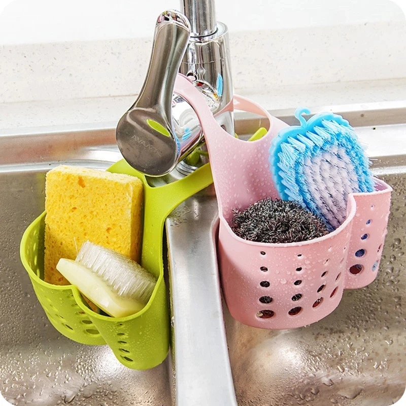 Sink Shelf Soap Sponge Holder Kitchen Accessories Utensils Organizer Bag Adjustable Snap Storage Shelf Bathroom Drain Basket