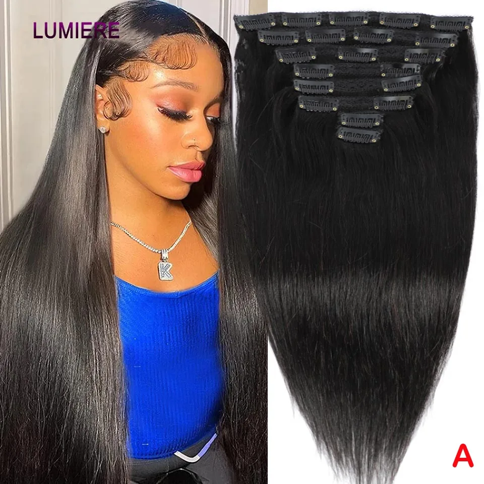 

Bone Straight Clip in Hair Extensions Real Human Hair 8Pcs Raw Virgin Clip Ins Full Head Brazilian Remy Hair Extension for Women