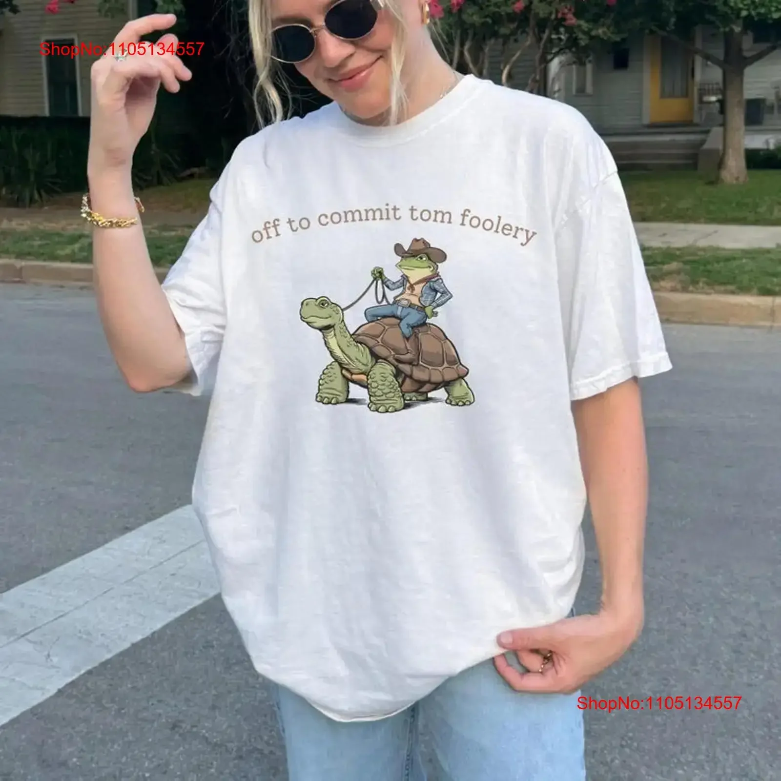 Off to Commit Tom Foolery Cowboy Frog T Shirt Funny Weirdcore Meme vintage Washed Stylish homme Breathable Stretched