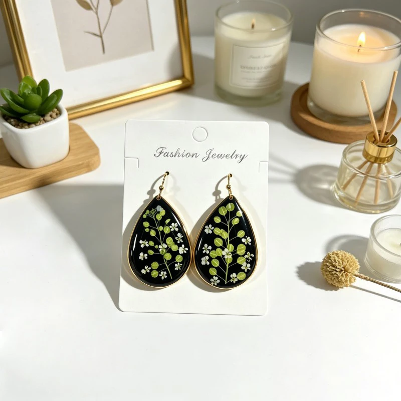Pressed Flower Geometric Earrings Epoxy Resin Jewelry For Women 2
