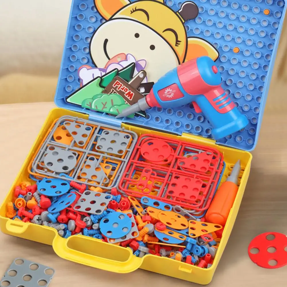 Kids Toolboxs Toy with Electric Drill Simulated Screws Turning Educational Christmas Animal Duck Puzzle Building Toy Gift