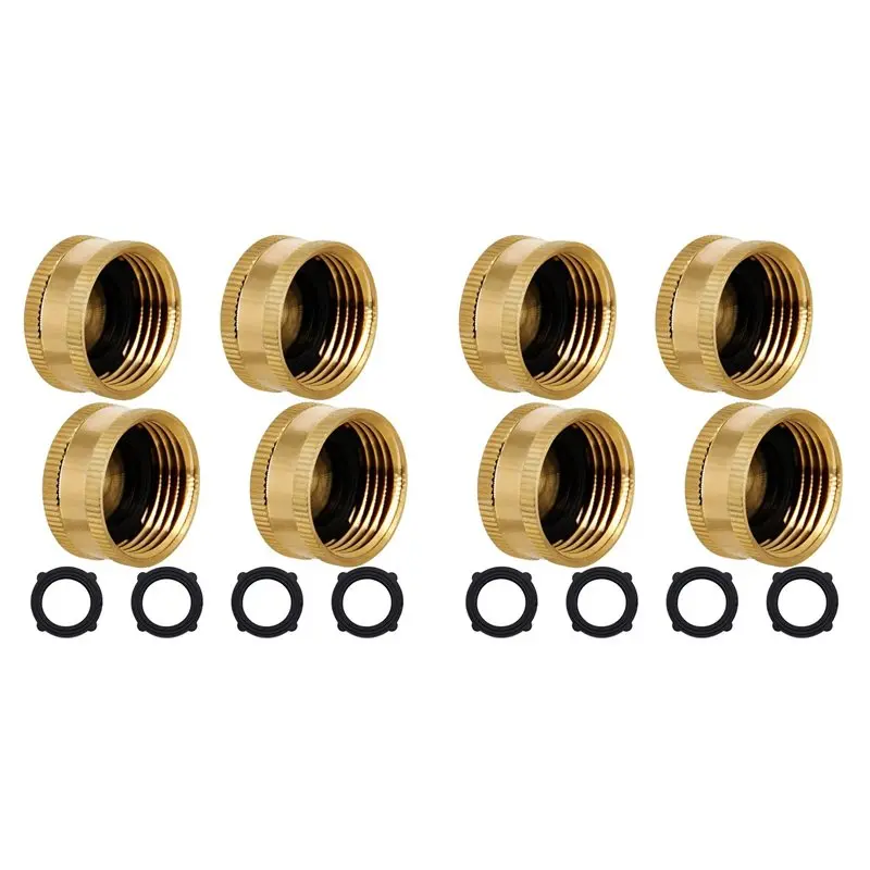 ABWR-3/4Inch Brass Garden Hose Cap With Washers, 8 Pack