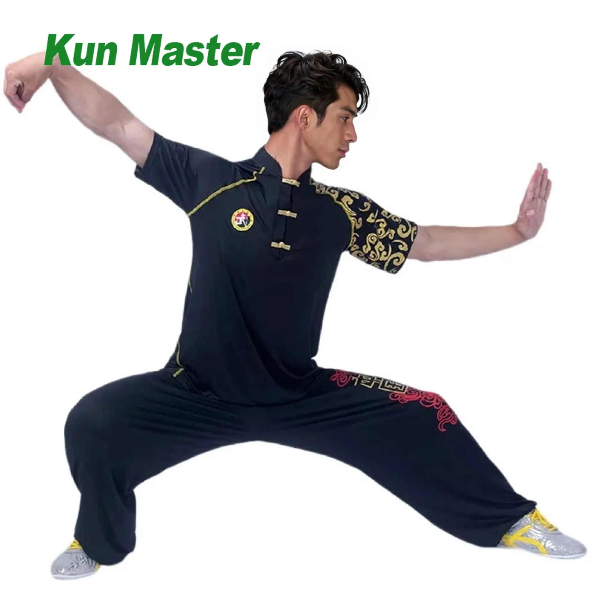 Kun Master Milk Shreds Kung Fu Uniform: Martial Arts Taichi T-shirt for Men and Children Short Sleeves Quick-Drying for Summer