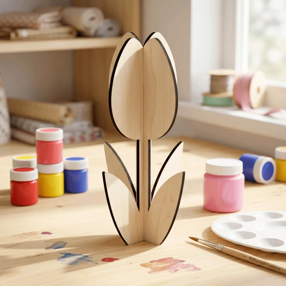10 PCS DIY Wooden Flower Ornament Funny Decoration Tulip Painting Crafts Parent-child Interaction Creative Wooden Rose Chips