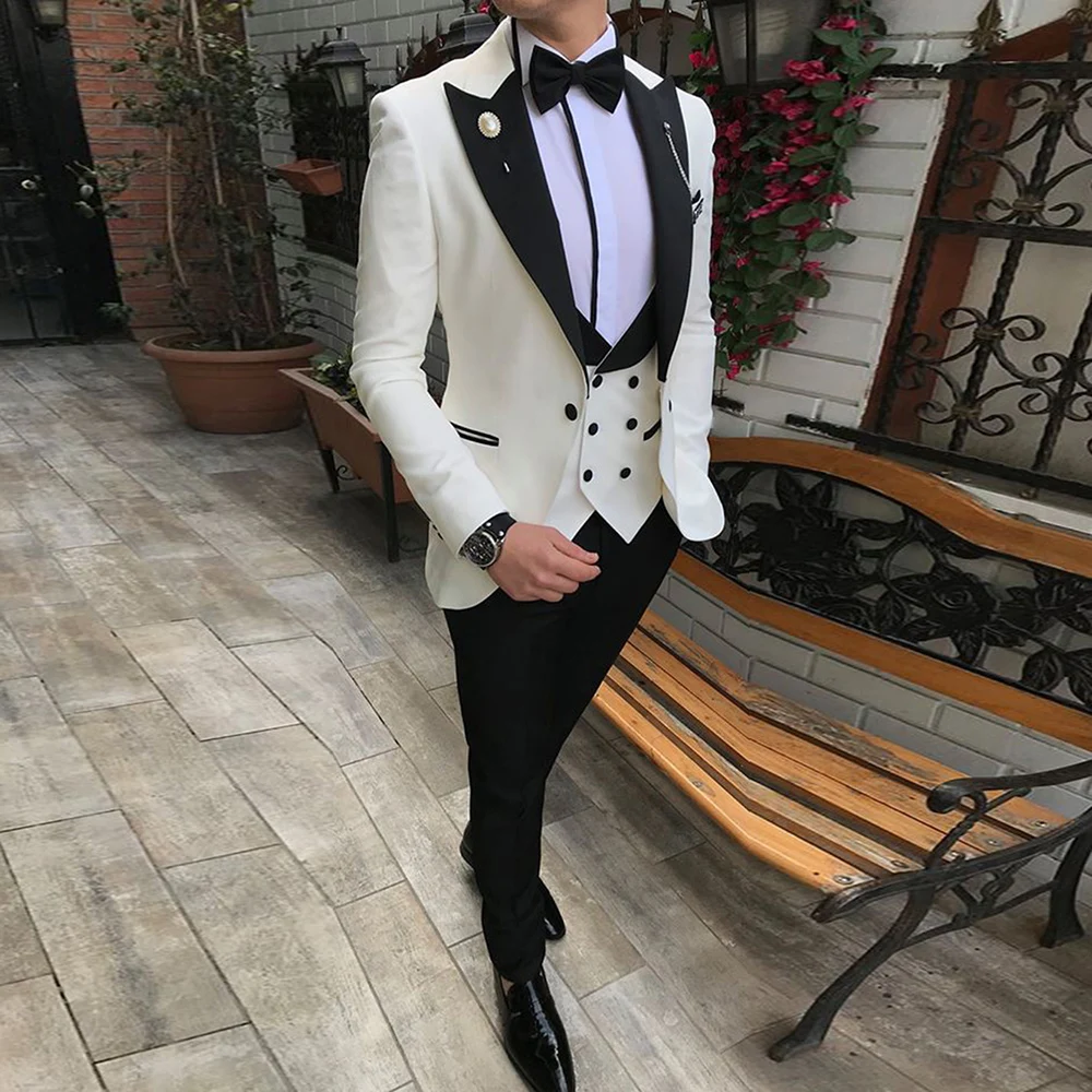

New Mens Suits Slim Fit Wedding Bridegroom For Men 3 Pieces Suit Male Cheap Formal Business Costume Homme (Jacket+Vest+Pants）