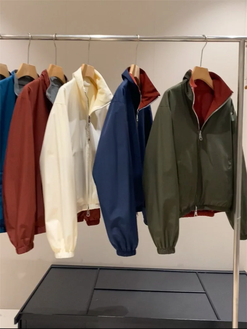 

Double-Sided Wear Cotton Jaet Men's Casual Sle Spring Faion Old-Money Italian Sle Windbreaker Coat for Couples