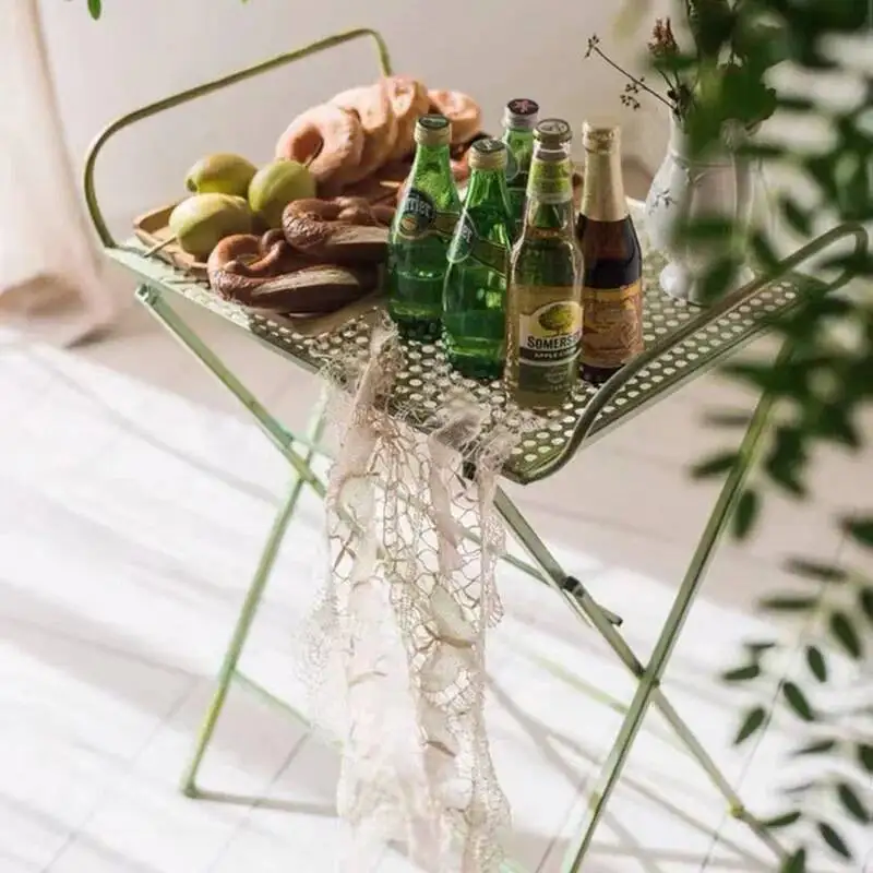 Folding Vintage Iron Table and Chairs, Chic Outdoor & Indoor Flower Display, Perfect for Plants and Tea Time Outdoor Furniture