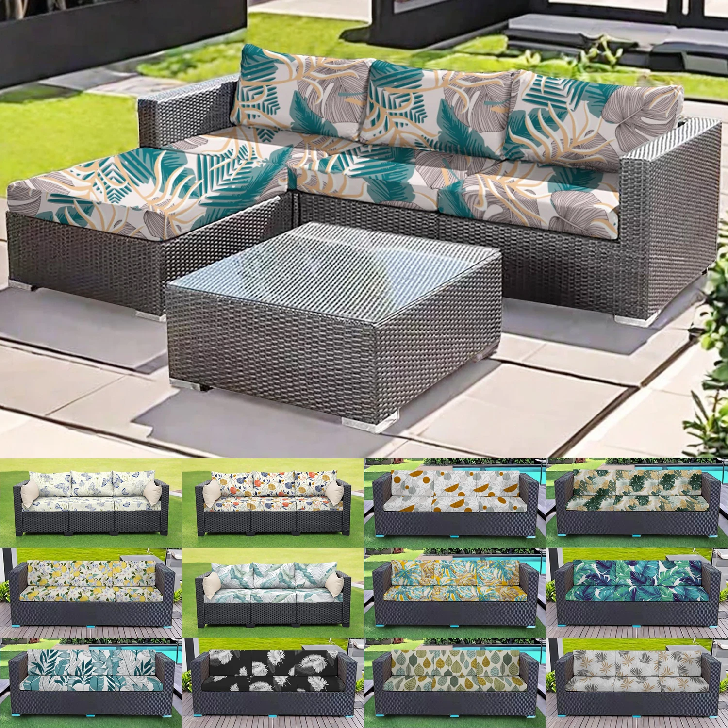 

1/2/3Seater Stretch Elastic Floral Sofa Cushion Cover Tropical Design Non-Slip Slipcover Couch Protector for Living Room Outdoor