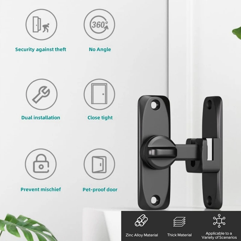 BAAY 90/180도 각도 뒤집기 및 슬라이드 헛간 도어 잠금 장치. 견고한 아연 합금 도난 방지 볼트. (블랙)