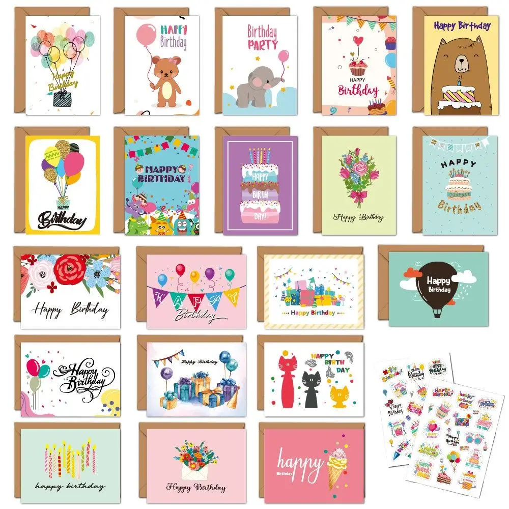 20pcs Combination Set Birthday Greeting Card Blessing with Envelope Happy Birthday Card DIY Handwriting Message Cards