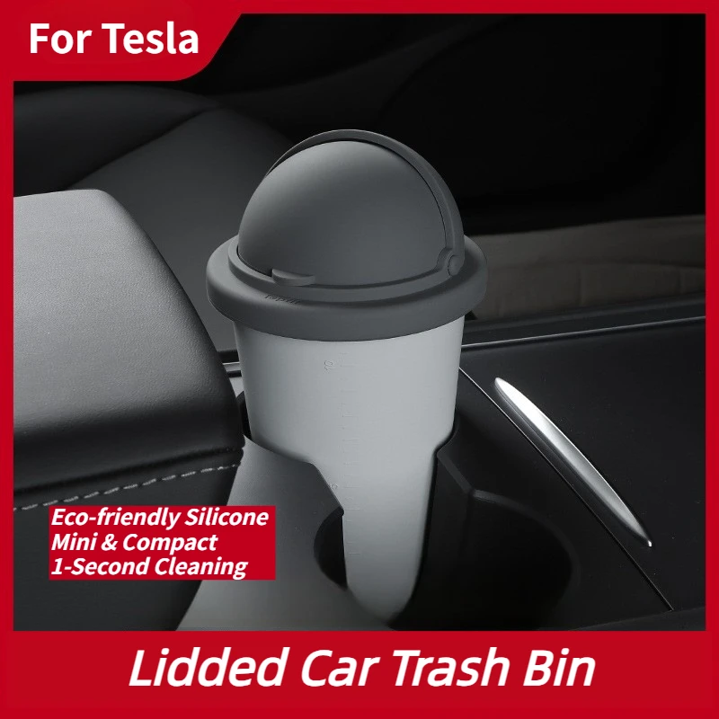 

High-appearance car trash bin for Tesla Model3 Highland Model Y Juniper, fitting center console cup holders & door storage