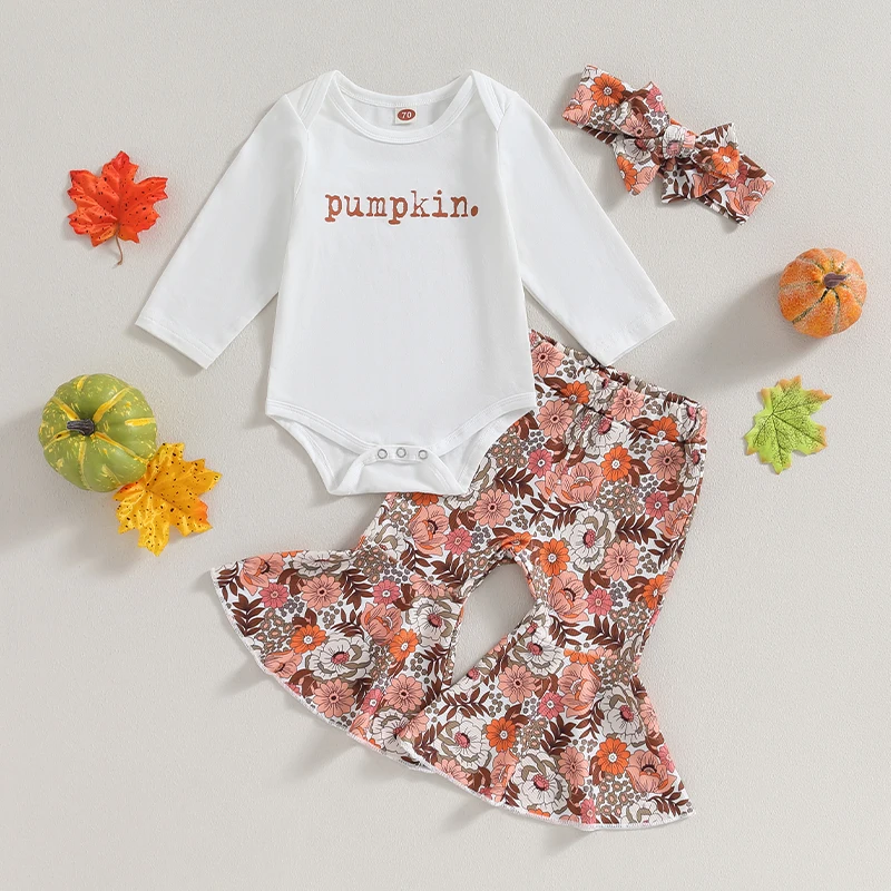 Toddler Girls 3 Piece Outfit Set with Long Sleeve Top Floral Pants and Matching Headband - Cute and Stylish Baby Girl