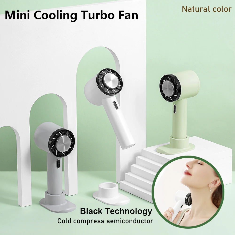 

New USB Mini Fan 2200mAh Cold Compress Electric Hand Fan Rechargeable Air Cooler Turbine Bladeless Fan Handy Cooling Fan Small