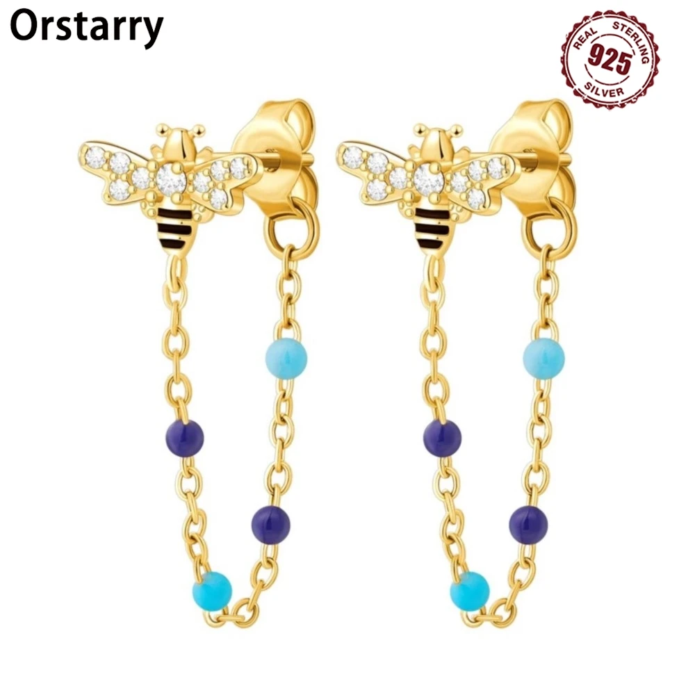 

Серьги-гвоздики из стерлингового серебра 925 пробы с золотой пчелой и кисточками, серьги-гвоздики с цирконием для женщин S925, ювелирные изделия для вечеринки, изысканные подарки на день рождения