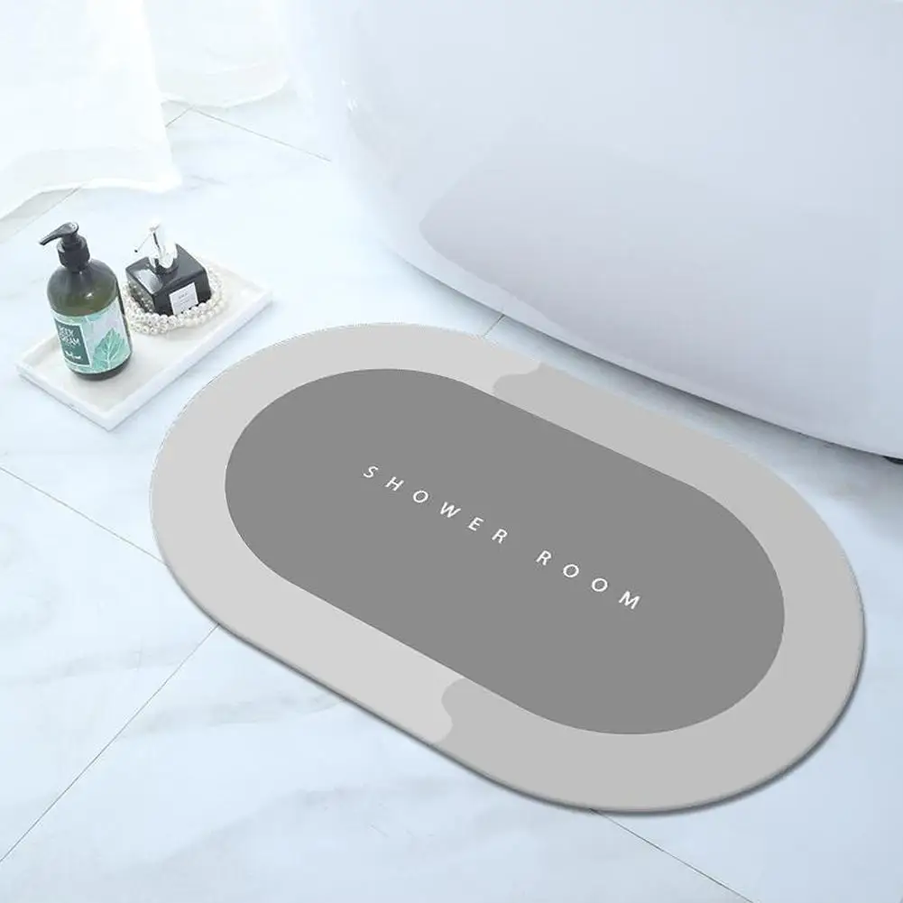 Marble Oval Bath Mat Rubber Floor Mats Bathroom Toilet Carpet Absorb Foot Pad Quick Drying Door Rug Non Slip Shower Room Footpad