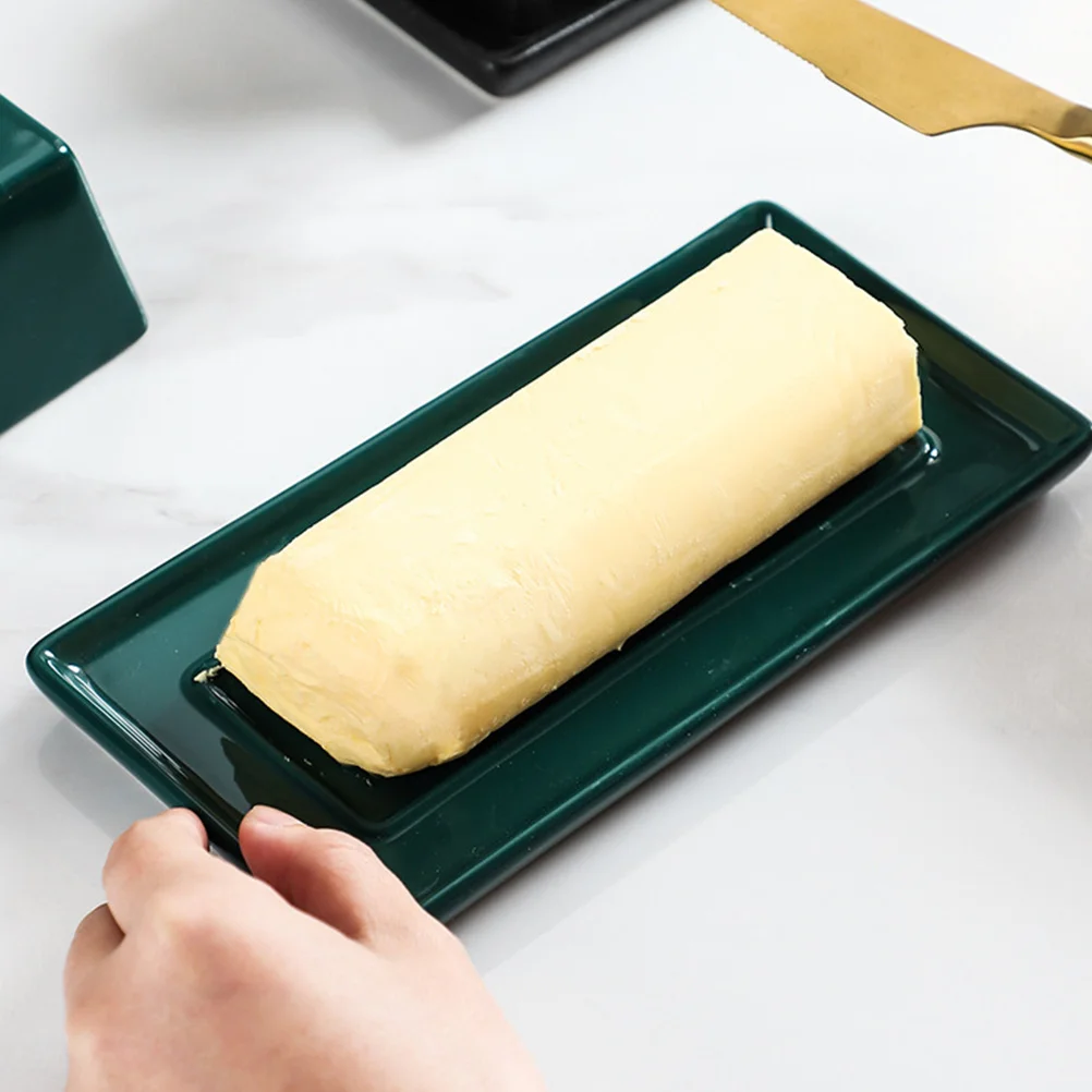 

Ceramic Butter Plate with Cover Exquisite Storage Tray for Butter Cheese Fresh Keeping