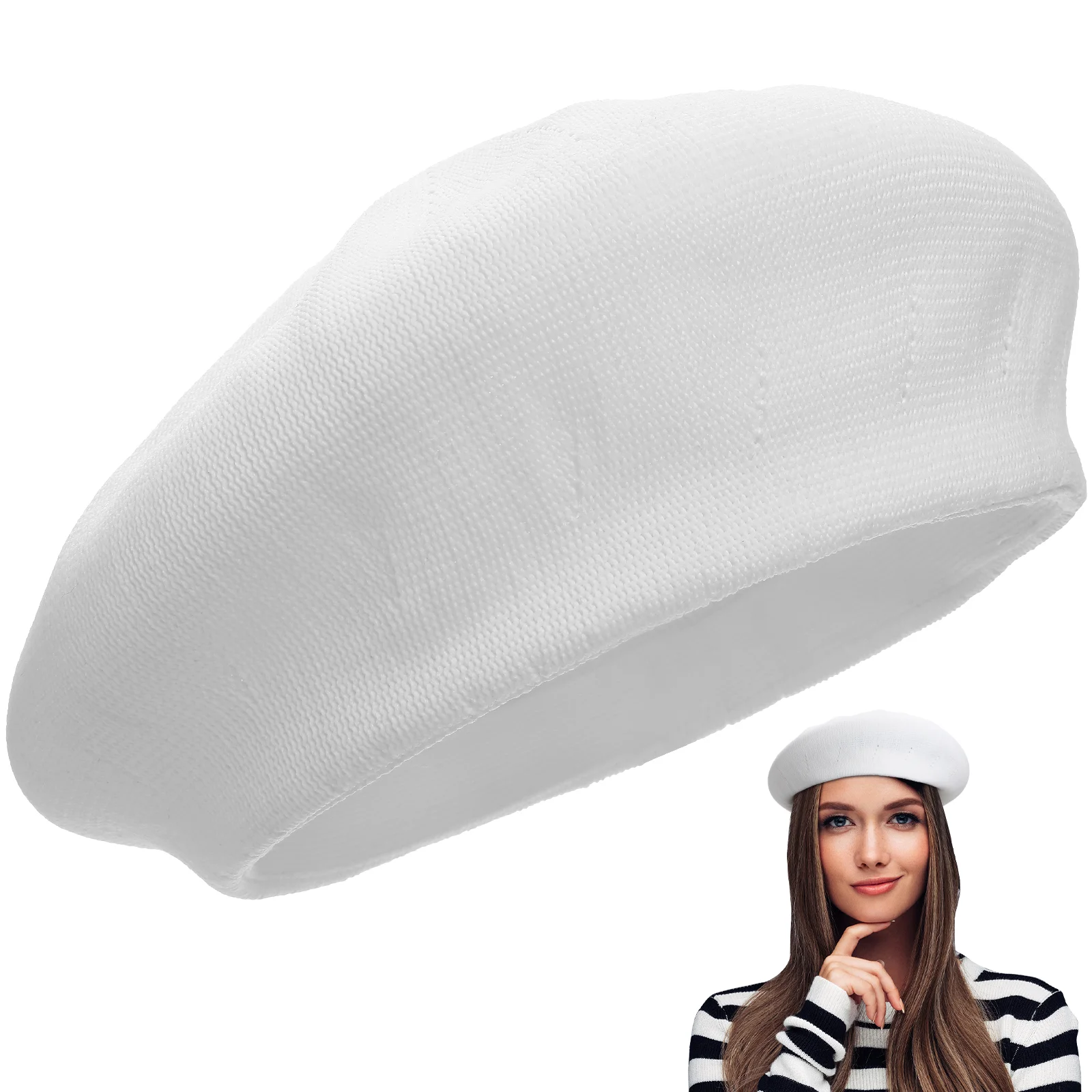 Spring Summer Beret All-Match Sun Protection Hat Fashion Painter Hat for Adults (White)