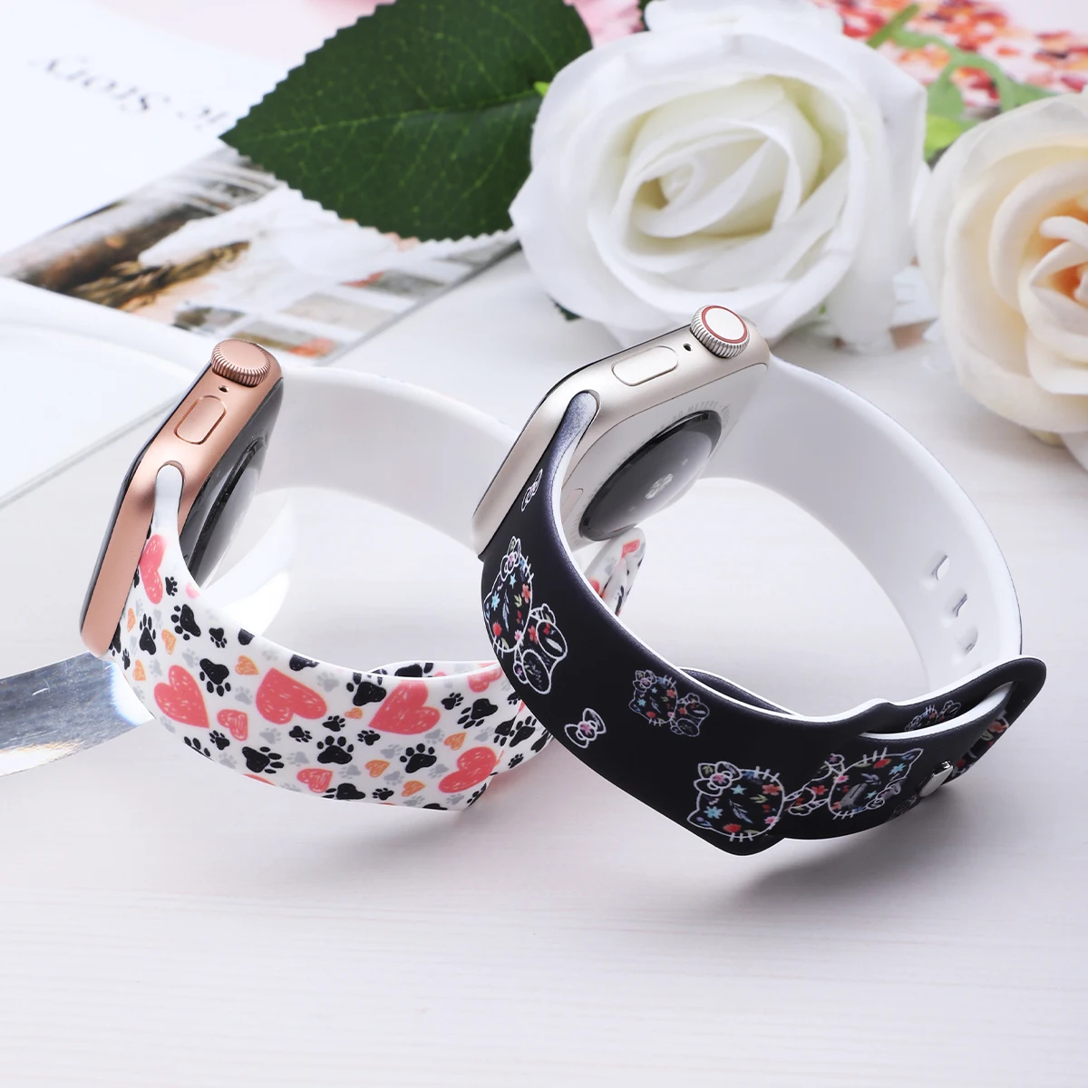 Niedliches Cartoon-Haustier-bedrucktes Uhrenarmband für Apple Watch 38/40/41/42/44/46/49 mm, für iWatch Serie 11 10 9 8 7 6 5 4 3 2 1 SE