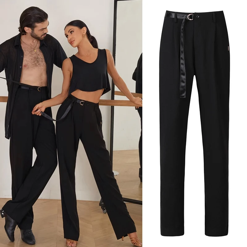 Adults Couple Ballroom Dance Pants Men Women Black Modern Dancing Pants Samba Rumba Latin Dance Trousers Training Wear SL10463