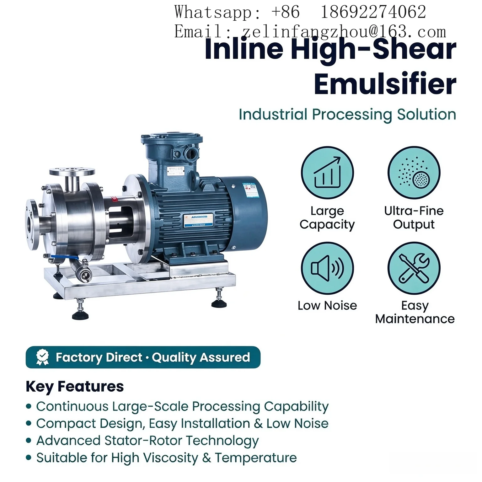 Sanitary SS316L 3 Stage Inline High Shear Emulsifying Homogenizing Pump Mixer High Pressure Aromatherapy Diffuser Pro