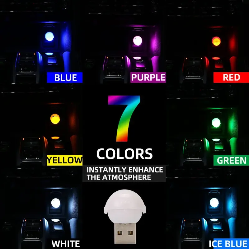 5 قطعة USB التوصيل مصباح متعدد الألوان مصباح محمول الكمبيوتر القراءة مصباح سيارة الداخلية ديكور جو لغرفة النوم ضوء الليل #2