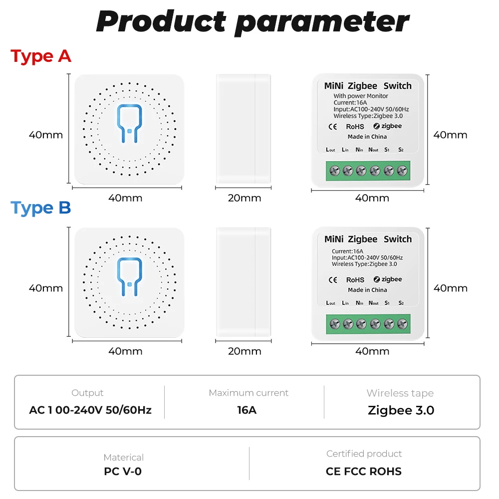 Tuya Power Monitor Zigbee 16A Mini Wifi Smart DIY Switch Light  2 Way Timing Control Automation Module APP For Alexa Google Home