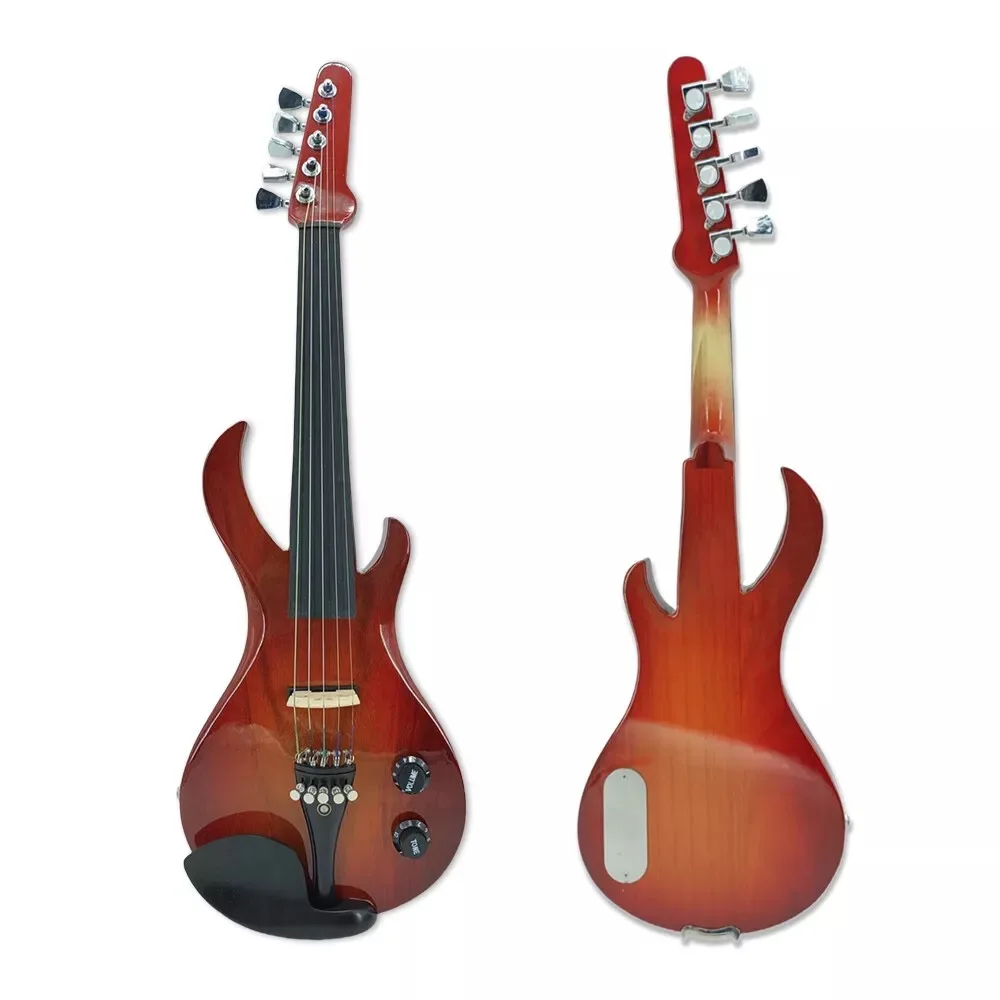 

Yinfente 5 String red yellow Electric Violin New 4/4 Ebony Fitting Finished with Accessories Flame Guitar Shape Powerful Sound