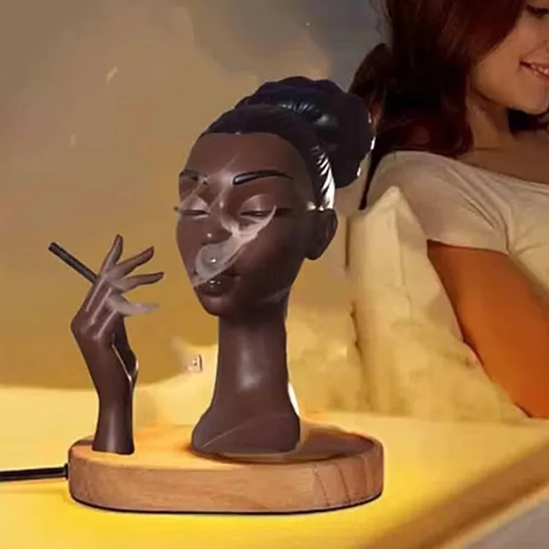 Incense Burner Holder Resin Sandalwood Censer Incense Craft Home Decoration ornament Black Woman Smoking