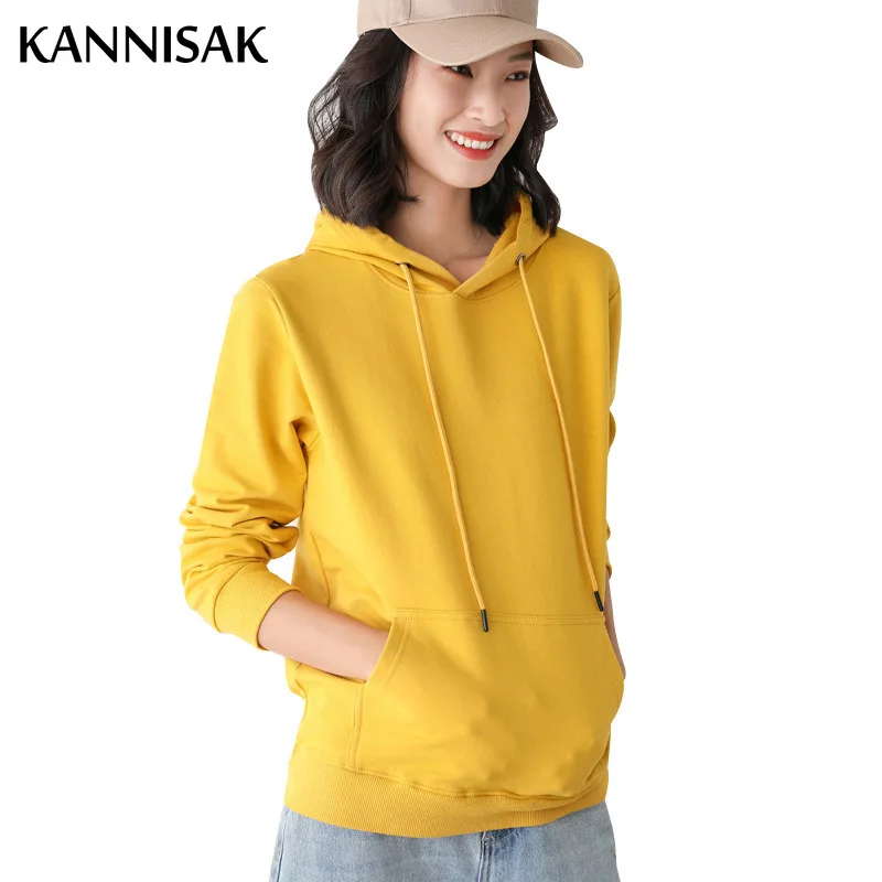 Casual Women Hoodies 2024 Spring Autumn Solid Korean Harajuku Style Hooded Hoodies Loose Cotton Solid Pullovers Couple Clothes