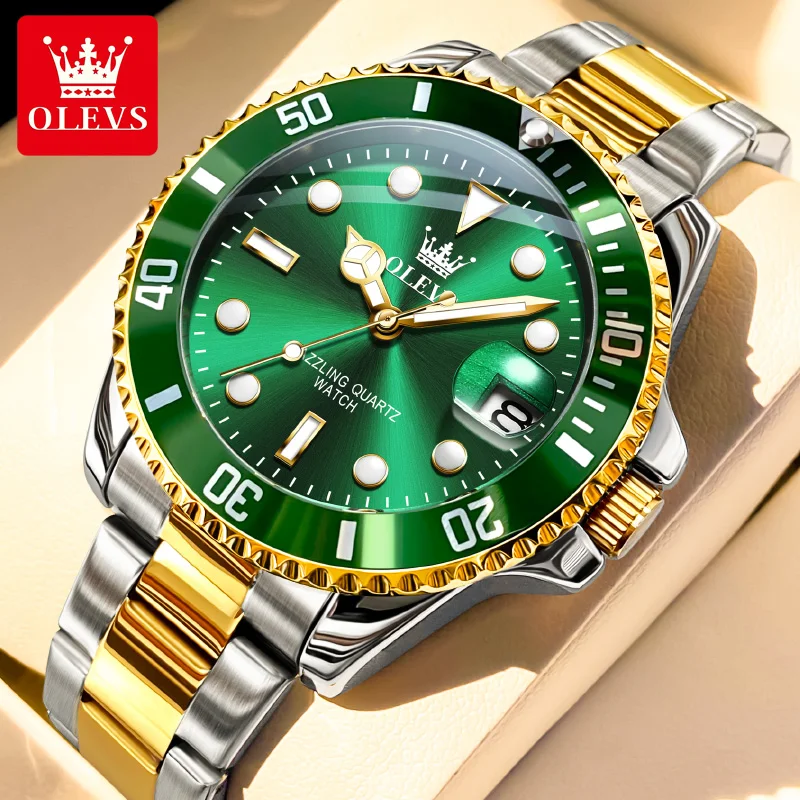 ساعات كوارتز رجالي من OLEVS من أفضل العلامات التجارية الفاخرة للأعمال مقاومة للماء ومضيئة كبيرة الحجم ساعات يد رجالية رياضية من الفولاذ المقاوم للصدأ