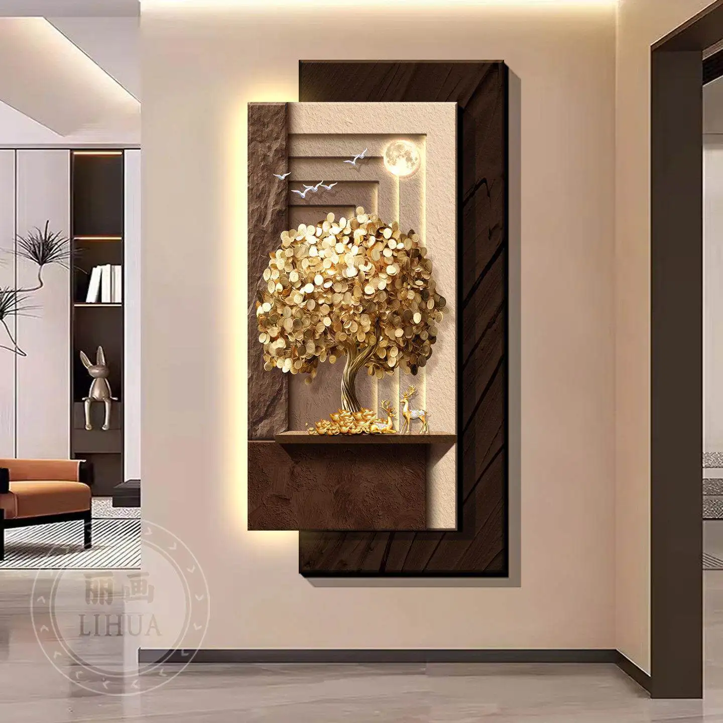 Decorative paintings at the entrance, money-bringing trees, and corridor hanging paintings, accompanied by illuminated murals - view 2