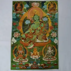 Tibet Tibetan Cloth Silk Green Tara Spirit of Compassion Goddess Tangka Thangka