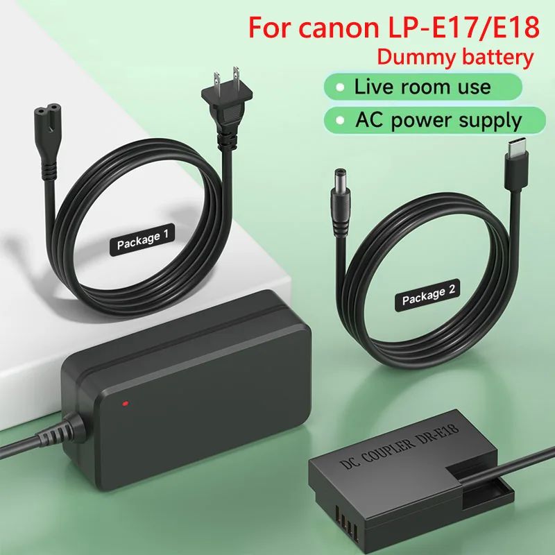 LP-E18/E17 LP E17 Dummy Battery DR-E18 Type-C/AC Power Adapte  for Canon EOS 200D M3 M6 750D 760D T6i T6s 800D 8000D Kiss X8i