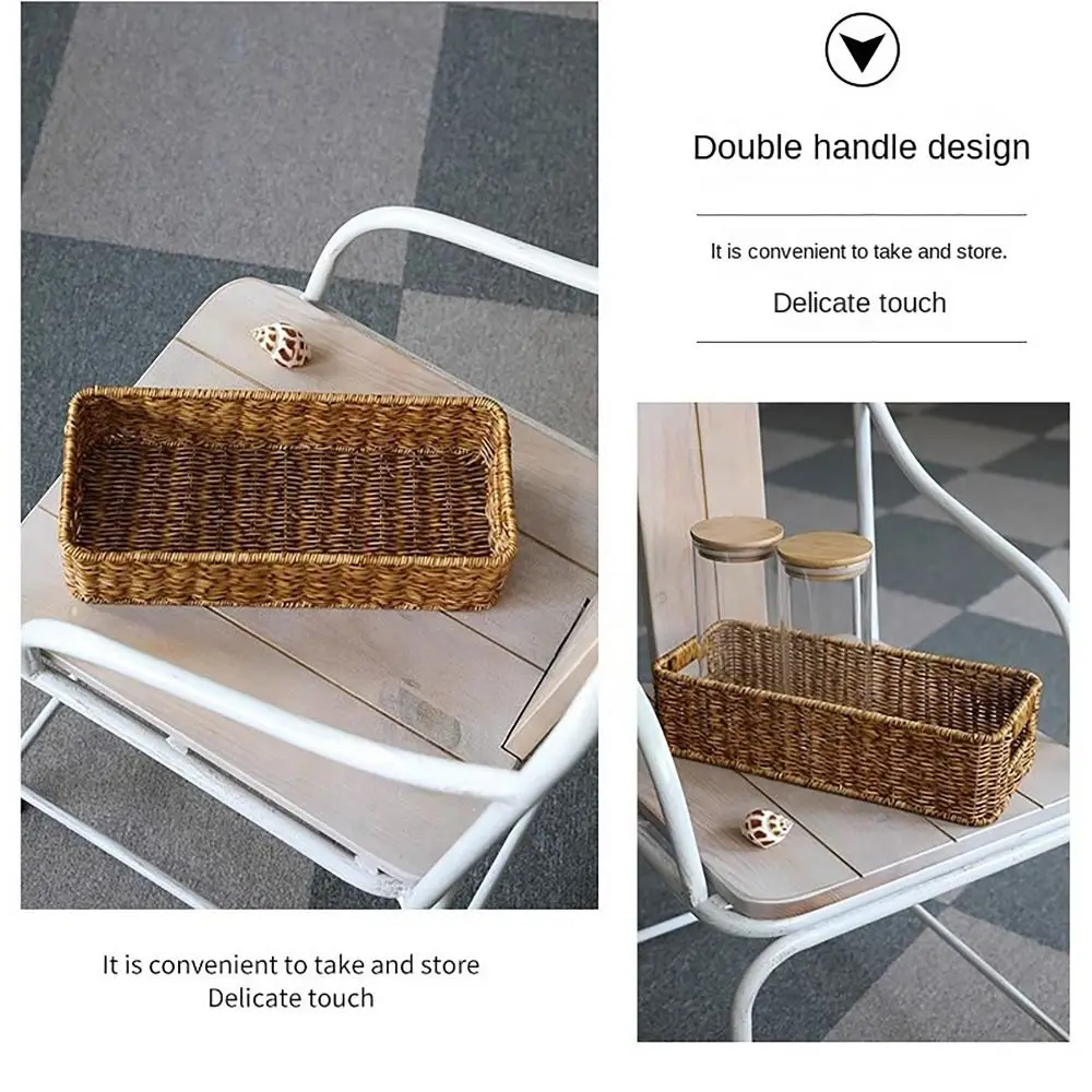 Multifunctional Sundry Storage Basket with Handle Rattan plait Snacks Cosmetic Storage Basket Drawer Storage Basket
