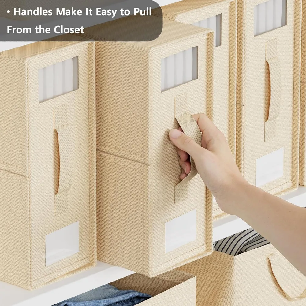 6-Pack Foldable Linen Organizers with Window and Labels, Premium Bed Sheet Storage Solutions for Efficient Closet Space